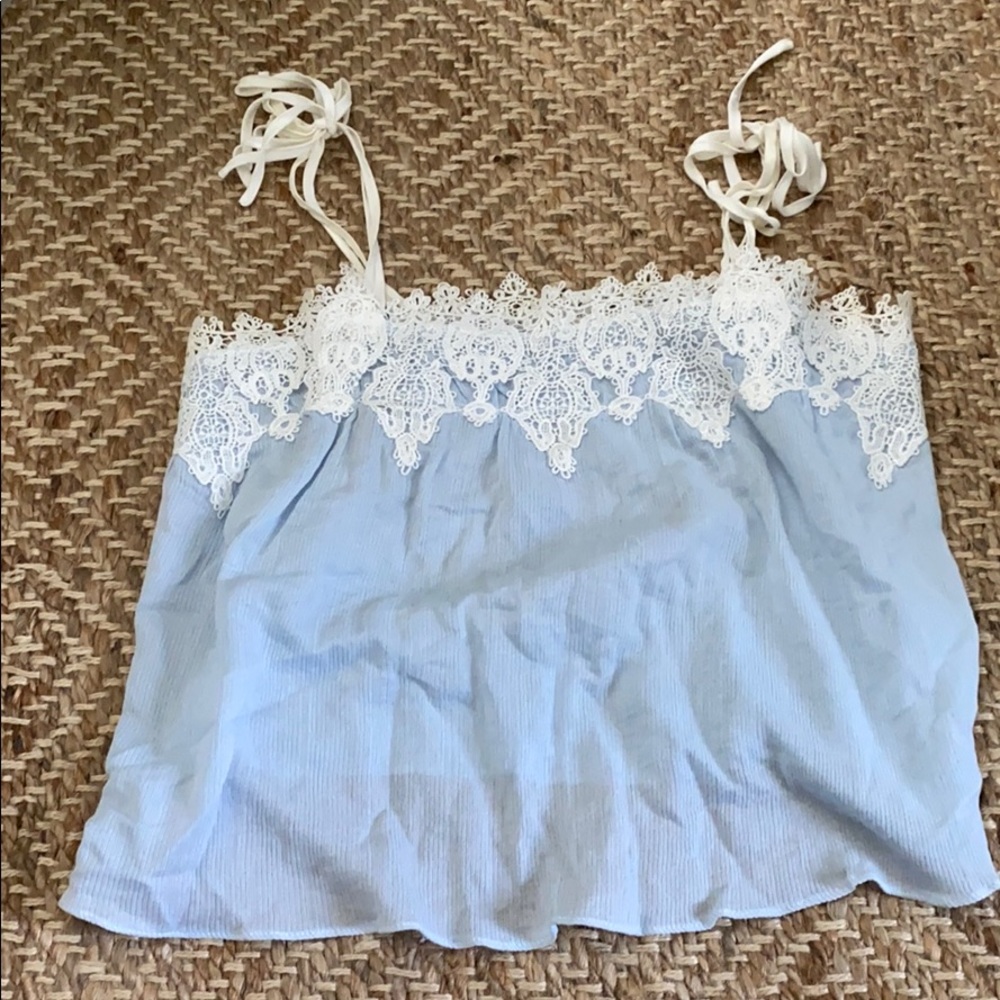 Light blue and white top